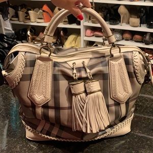 BURBERRY Ellers Smoked Check Coated Canvas Tassel Tote Bag